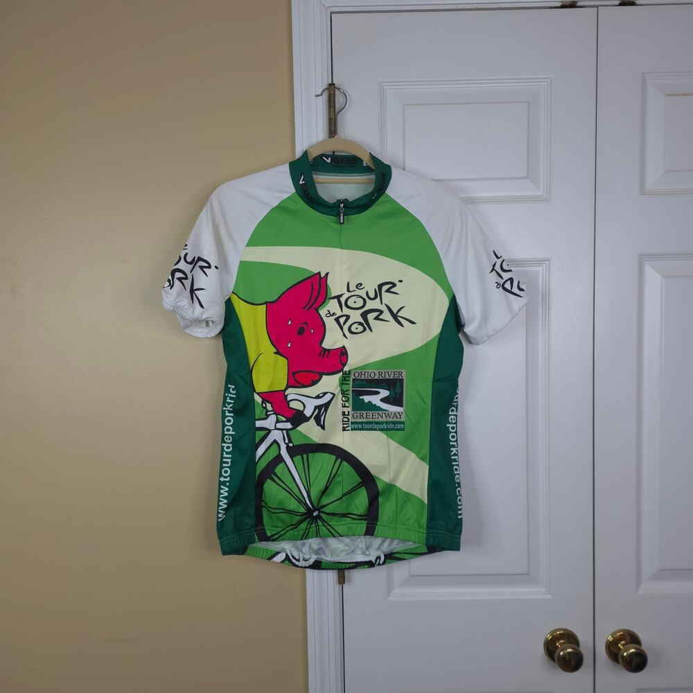V-Gear Le Tour De Pork Woman's Club Cut Full Zip Cycling Jersey in Green Size XL